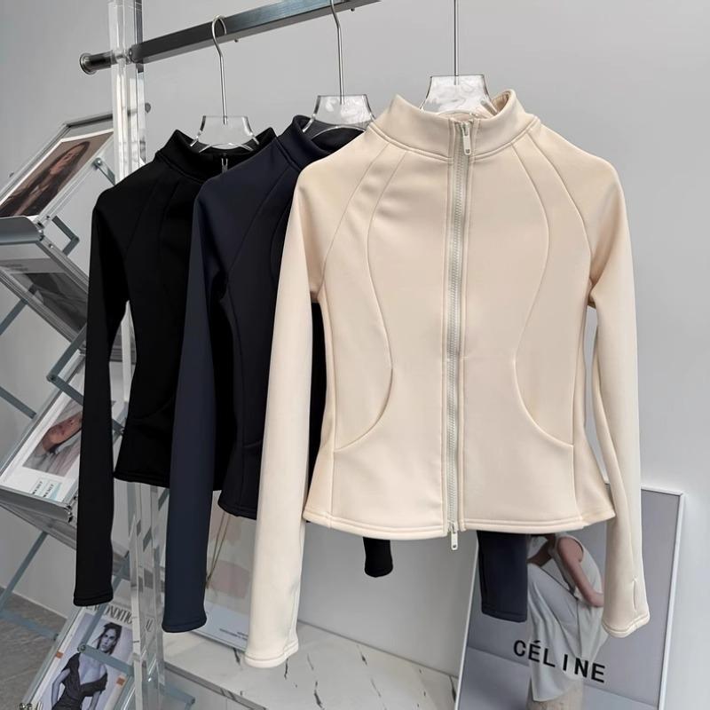 Women S Short Fleece Lined Slim Fit Stand Collar Long Sleeve Coat