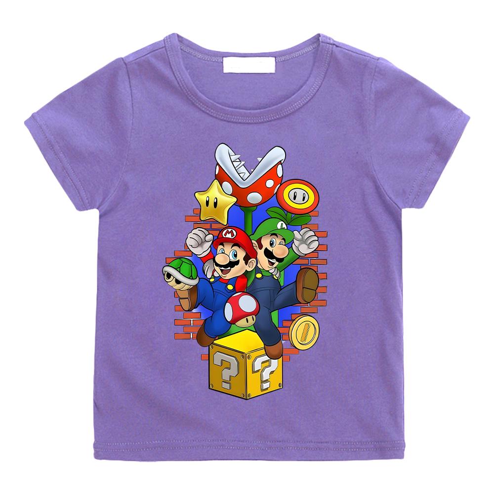 Super Marios T-Shirt for Children Cotton Tee Shirt Crewneck Short Sleeve T Shirt Fashion for Boys Girls Clothing Cartoon Tees High Quality Casual Top