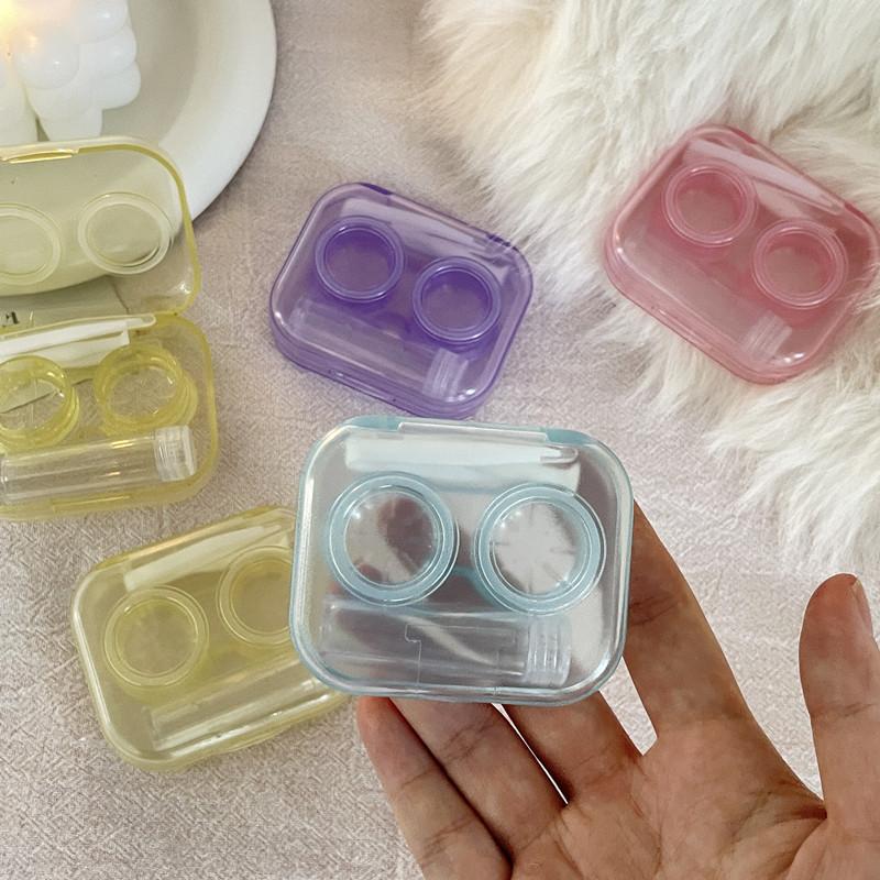 Мини однотонный чехол для контактных линз, контейнер для контактных линз, дорожный держатель для девочек, контейнер для глаз с зеркалом