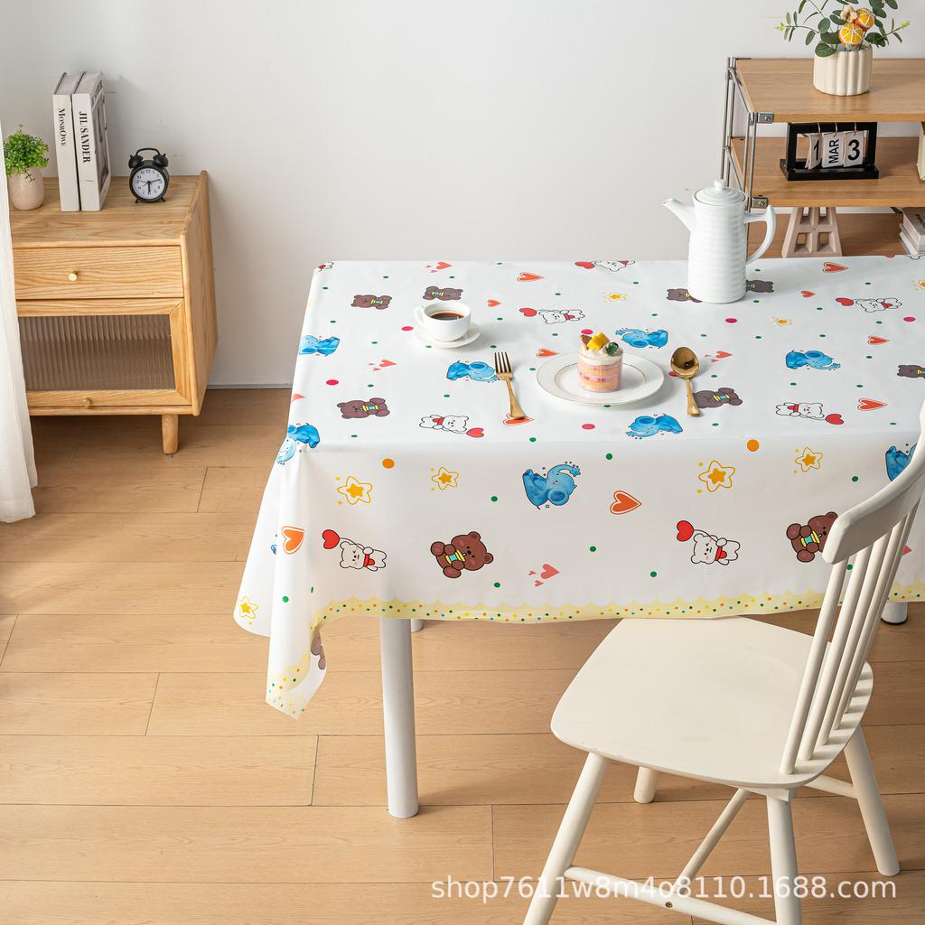 Waterproof And Oil-Proof Leave-In Tablecloth Peva Cream Rectangular Picnic Mat Student Dormitory Dining Table Mat