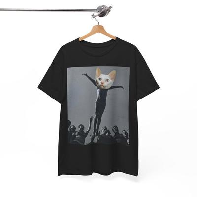 Surreal Cat Collage T Shirt Diving Cat Art Tee Weird Vintage Photo Cat Shirt Unisex Cotton Tee