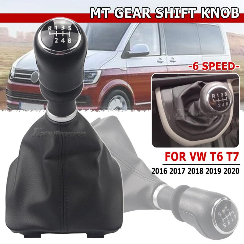 Car 5 6 Speed Gear Stick Shift Knob Leather Boot For VW Volkswagen T6 T7 Transporter Multivan Caravelle 2016 2017 2018