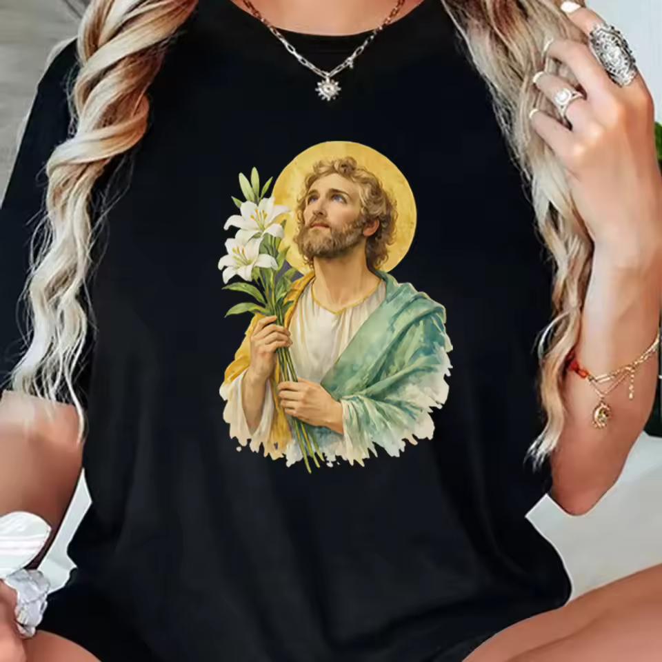 Fashion Women's Saint Joseph Symbolizes Purity with A Serene and Powerful Expression T-shirt