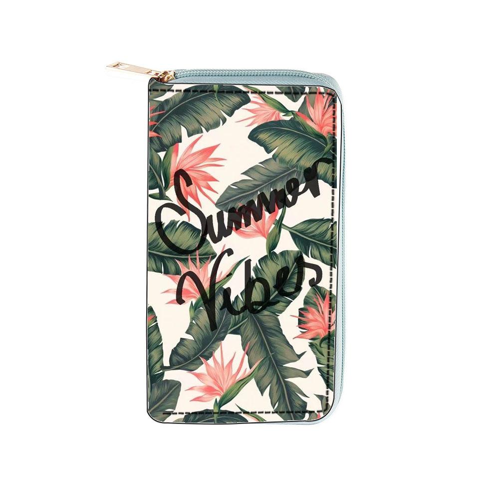 Зеленый Растение Цветок Кошелек Цифровой Кошелек на Молнии, Женский Кошелек