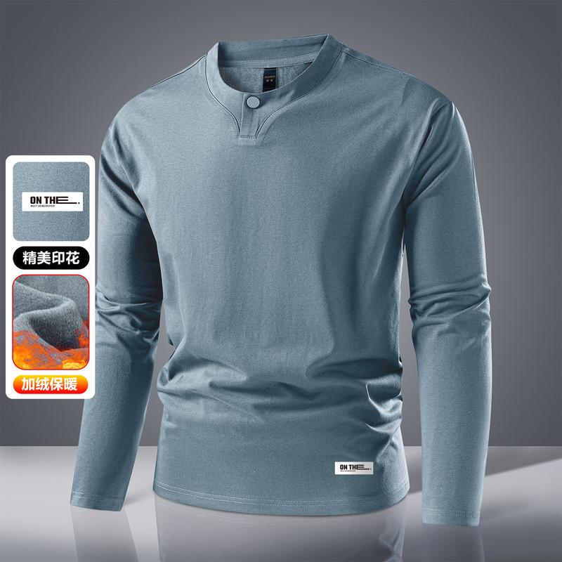 [Heavy Milan Cotton] Four in One Button Chinese Style Men's T-shirt Long Sleeve Spring and Autumn