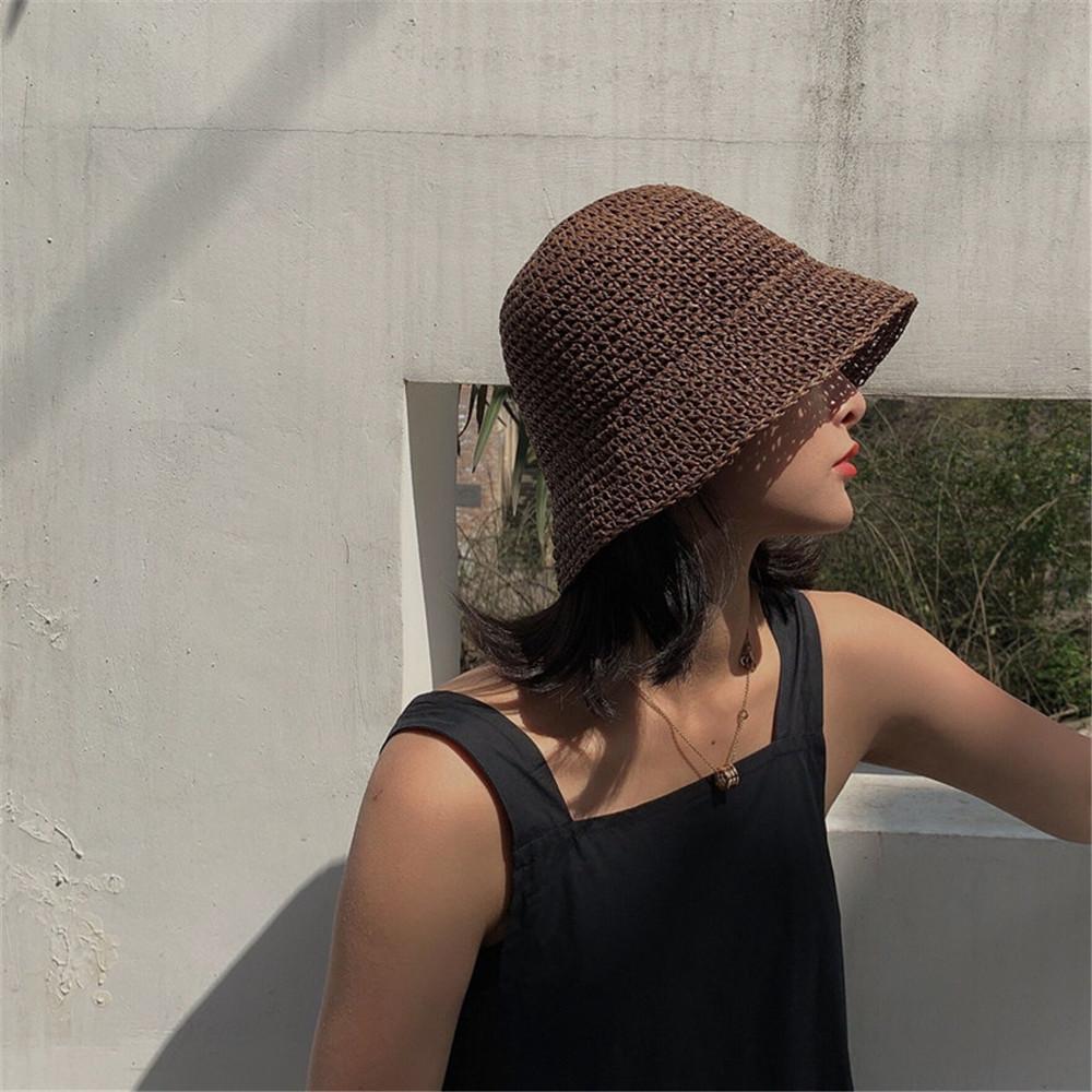 Casual Holiday Women's Fashion Cap Fisherman Hat Sunscreen Hats Hand-woven Bucket Straw Beach Hat