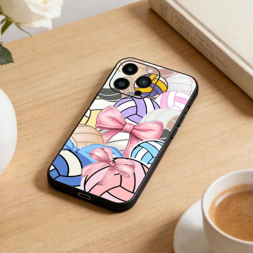 Volleyball Painted Phone Case For iPhone 17 16 15 14 13 12 Max Plus Silicone Black Cover