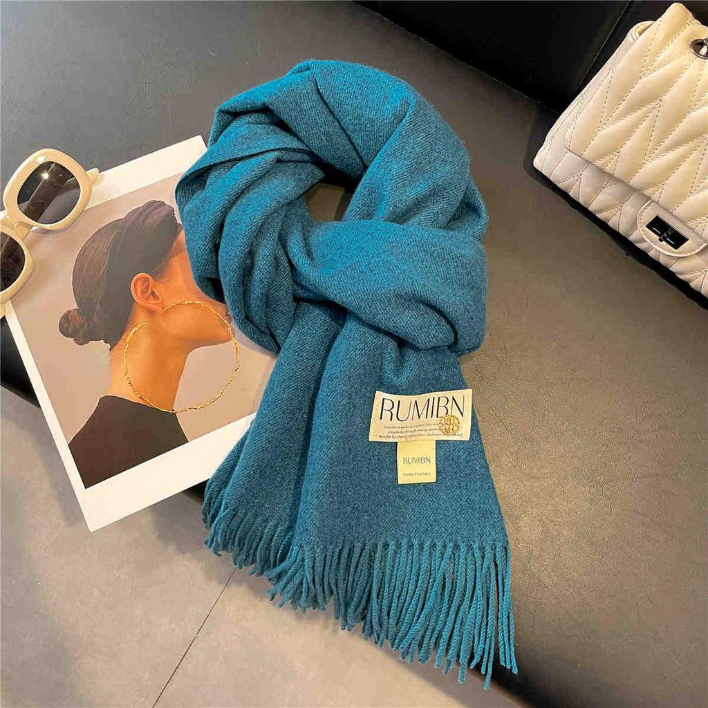 Земляной цвет, базовый однотонный большой шарф с кисточками, темперамент, утолщенная теплая шаль, мягкая клейкая шея