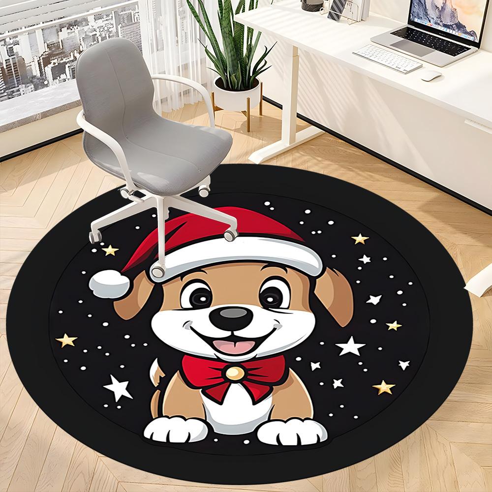 1PC Christmas Pup Office Round Area Rug, Mat Suitable ForOffice, Under Office Chairs Bedroom Living Room Home Decor, Room Deco