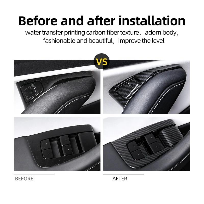 14 шт. для модели Tesla 3 года 2017-2023, кнопки переключателя стеклоподъемника, декоративная крышка, наклейка, чехол из углеродного волокна, ABS