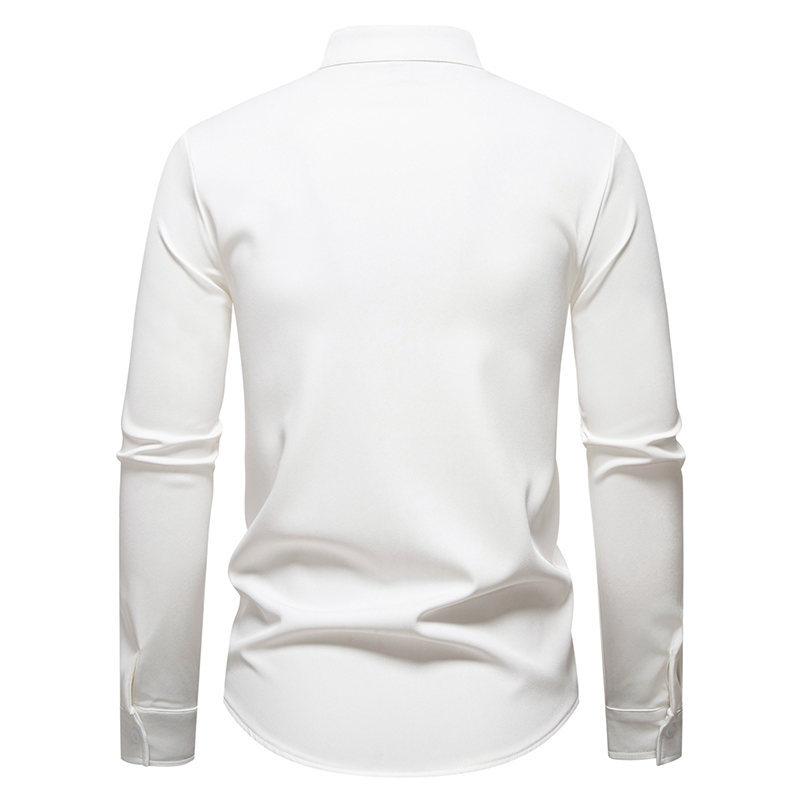 Men's Casual Solid-color Long-sleeved Shirt, Men's Slanted Front Button-down Stand-up Collar Shirt