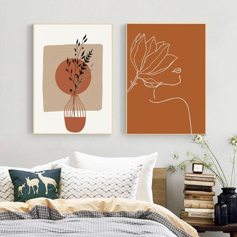 Абстрактные геометрические листья, линия, холст, картина в стиле бохо, современные постеры, настенная художественная печать, картина для спальни, гостиной, домашний декор