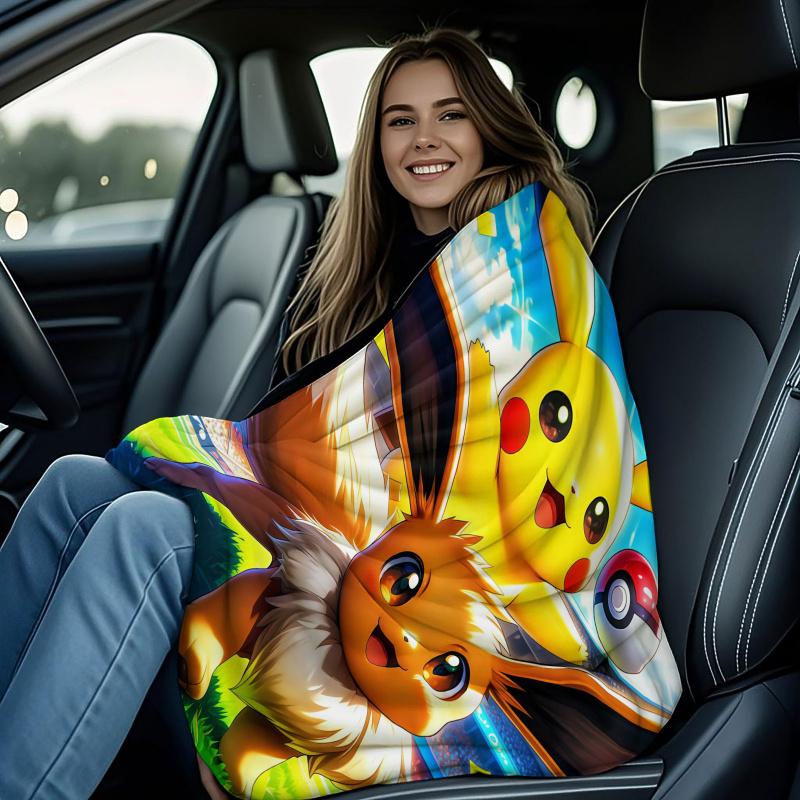 Pokemon Pikachu & Eevee Flannel Blanket Hot Anime Soft Warm Throw Sofa Bed Couch Cover Nap Cape Shawl Camping Fans Kids Gift