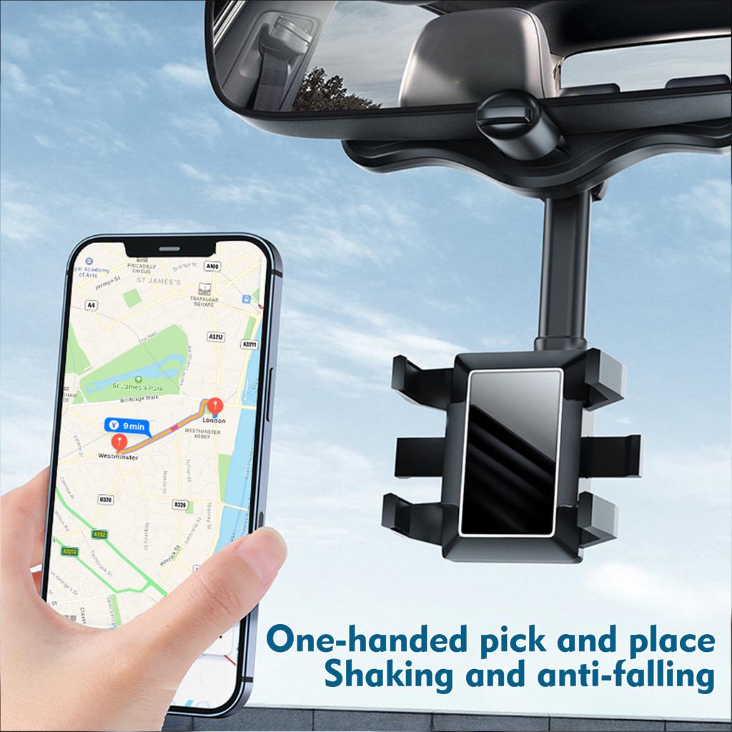 Rearview Mirror Phone Holder for Car Multifunctional Retractable Car Phone Holder 360 Degrees Rotatable