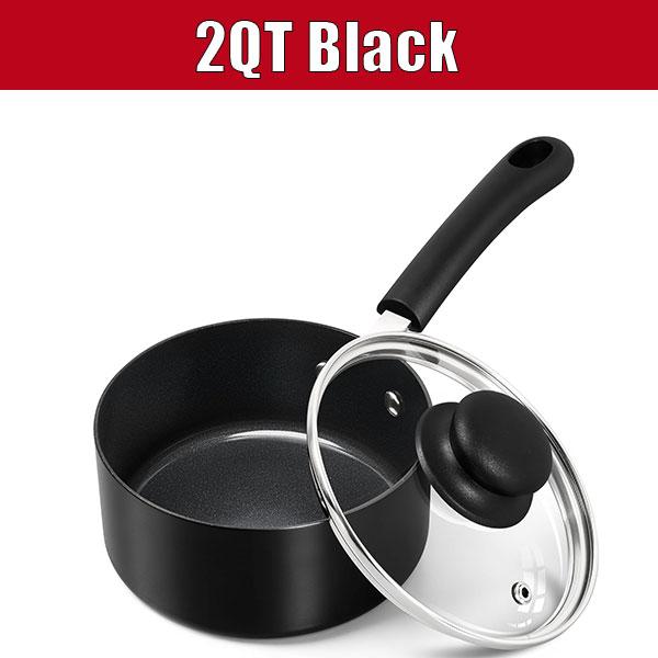 Nonstick Saucepan with Glass Lid 1/2/3QT Small Sacuce Pan Soup Milk Pot Non-Toxic Ceramic Saucepans Easy Clean Cookware Black