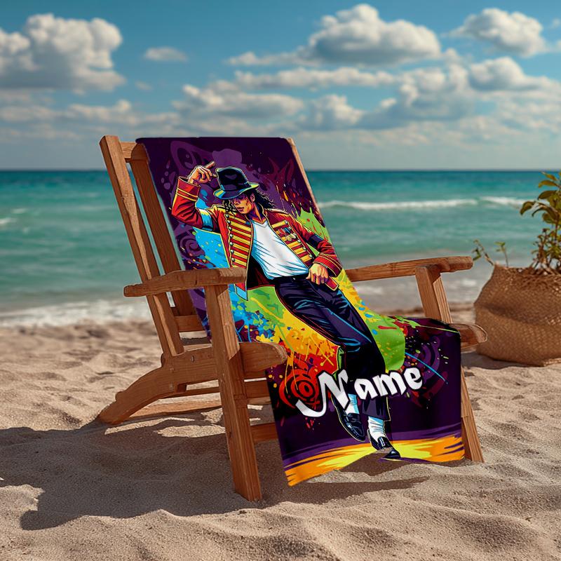 Custom Name Ultra-Soft Beach Towel with Michael Jackson Theme,Ideal for Pool - Camping, Diving - Perfect Travel Essential, Vibrant Beach Towel.