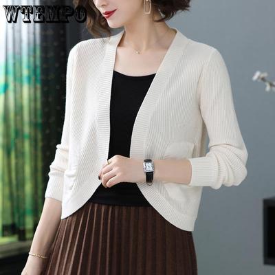 Женский короткий вязаный кардиган на весну и осень, новый стиль для верхней одежды и куртки-свитера