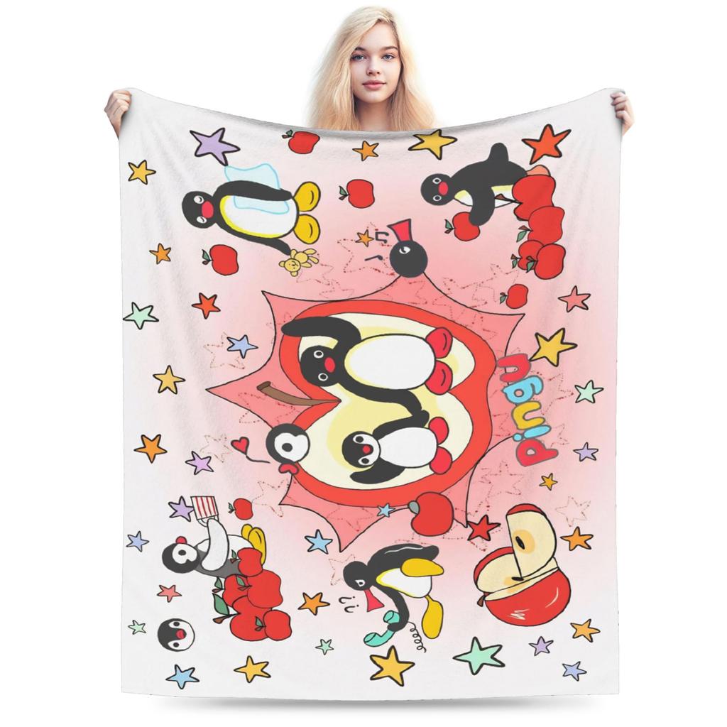 Noot Pingu Fleece Throw Blankets Penguin Cartoon Blankets for Bedding Couch Ultra-Soft Bedding Throws