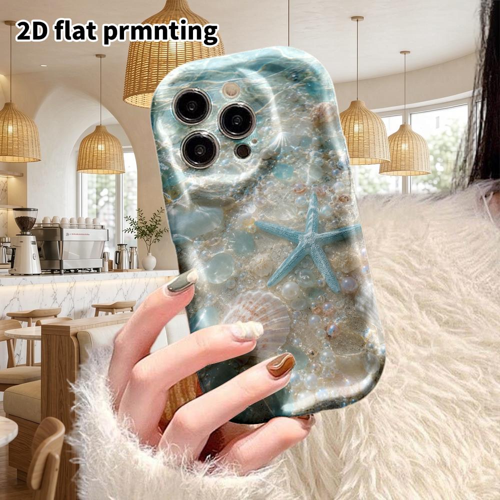 Phone Case: 2D flat design suitable for iPhone 18, 17, 16, 15, 14, 13 Pro protective case, wave shell, underwater beach, Christmas and Halloween gifts