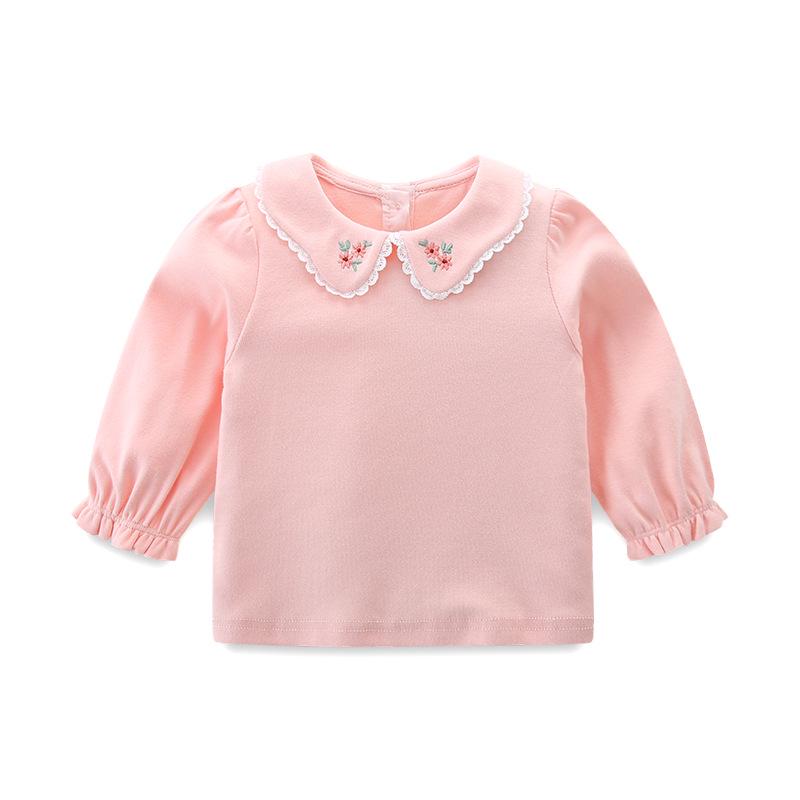 Autumn 2025 Toddler Girl Solid Color Embroidered Long Sleeve Korean Top