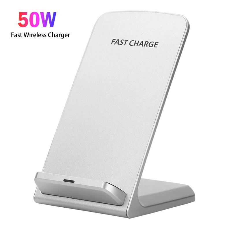 Новая сверхбыстрая подставка для зарядного устройства 50 Вт Qi Wireless Charger Dock Charger Station для iPhone 14 13 12 11 Pro Max X Xs Xr 8 Samsung Galaxy S30 S21 S20 S10