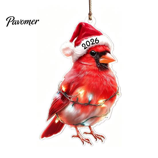Decorative Animal Figurines for Home Christmas Hanging Ornaments with Lanyard, Cute Double Sided Pendant 2026 Kids Holiday Party Favors Santa Hat, 2D