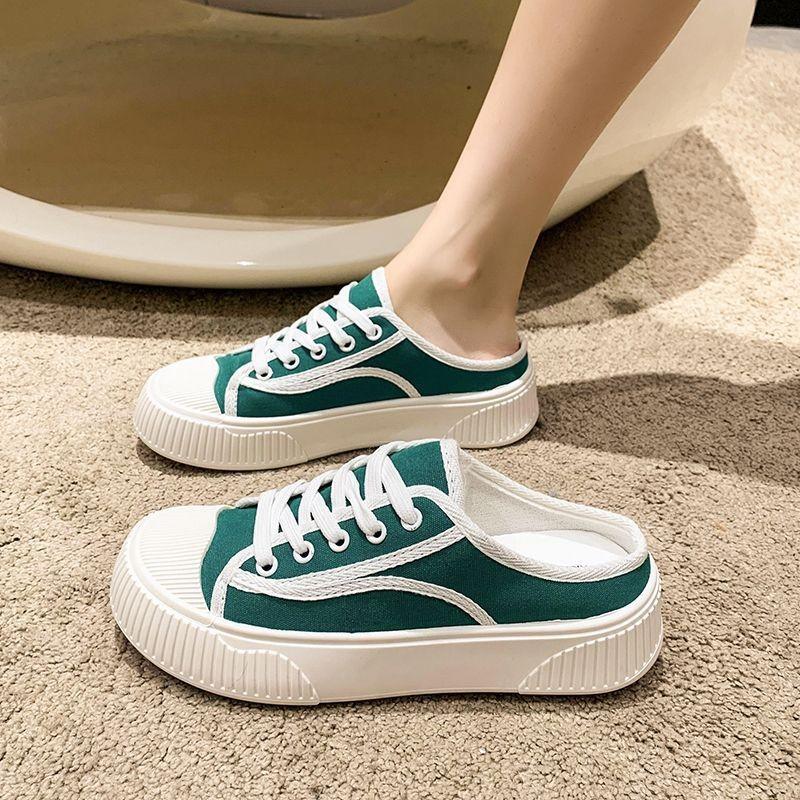 Летние полутапочки, парусиновая обувь, женская обувь, новые туфли без шнуровки для печенья, повседневная обувь