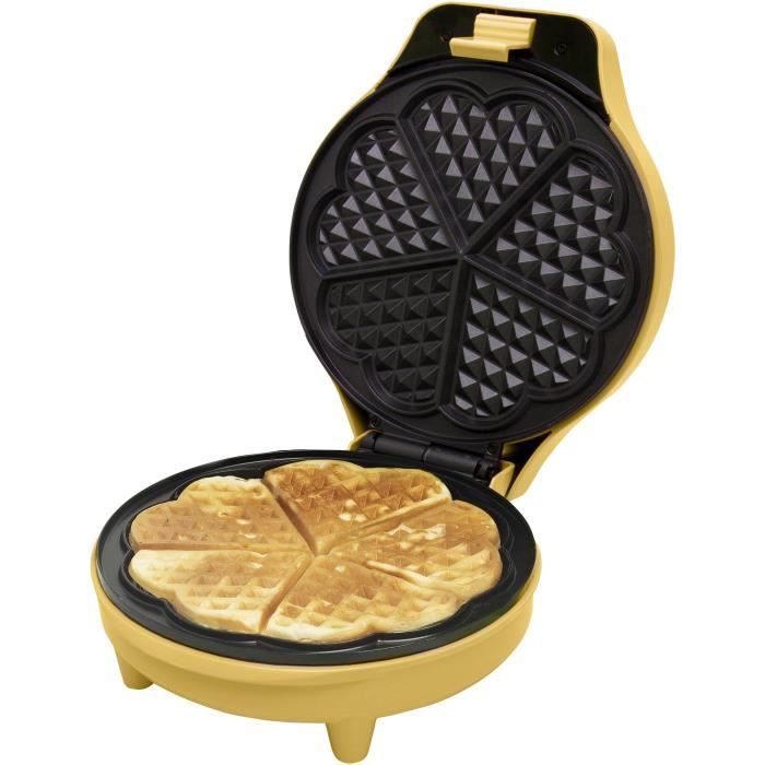 Bestron Gaufrier pour gaufres classiques en forme de cœur, Gaufrier avec revêtement anti-adhésif, 700 Watts, Couleur: jaune