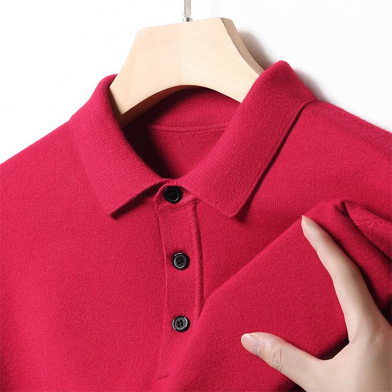 Длинный рукав с лацканами, поло, вязаный свитер, однотонная футболка, простой мужской свитер для поездок на работу