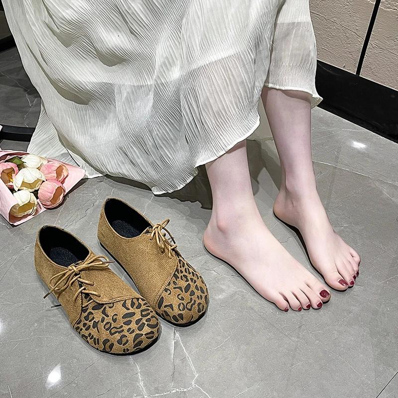 2025 Fashion Mid Flats Walking Shoes Light Leopard Women Chunky Loafers Shoes New Hot Suede Brand Pumps Casual Round Toe Dress