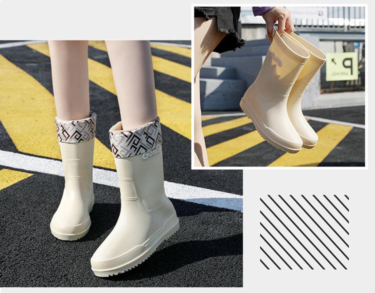 Женские модные водонепроницаемые резиновые сапоги до середины икры, на толстой нескользящей подошве, износостойкие, с плюшевой подкладкой для тепла