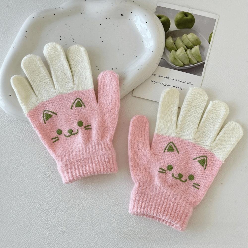 Knitted Knitting Mittens Winter Warm Full Finger Gloves for 4-8 Year Old Baby Boys Girls