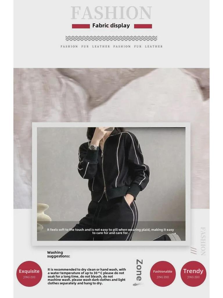 Американский стиль, модный женский приталенный пиджак на молнии и широкие брюки, костюм из двух предметов для осени и зимы