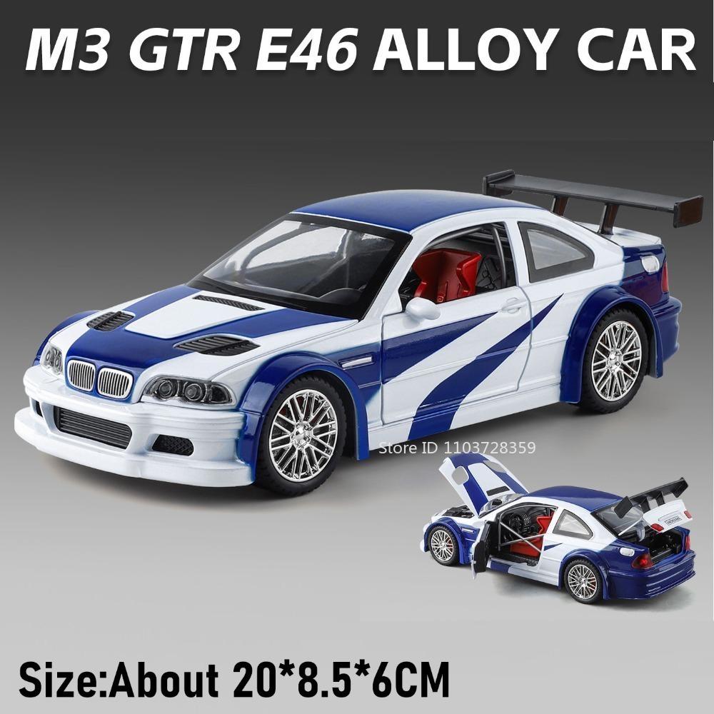 1:24 M4 M3 GTR E46 Модели Суперкаров Игрушки Сплав Литье под Давлением Рулевое Управление Передним Колесом Амортизация Открывающиеся Двери Декор Спортивные Машины
