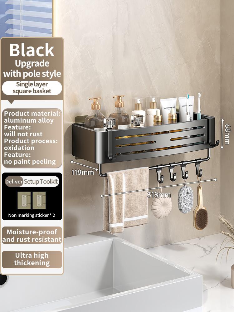 No-Drill Adhesive Style Aluminum Bathroom Shelf Shelves Shampoo Makeup Storage Holder Kitchen Organizer Wall Mounted Rack Access