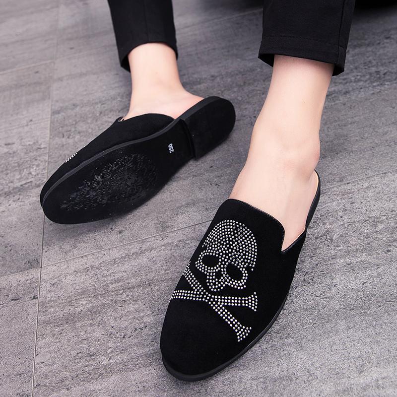 Мужские сандалии, тапочки, мюли, мокасины, сабо, летние туфли с черепом и головой мертвеца, повседневные туфли с открытой спиной, полуоблегающие туфли для вечеринок