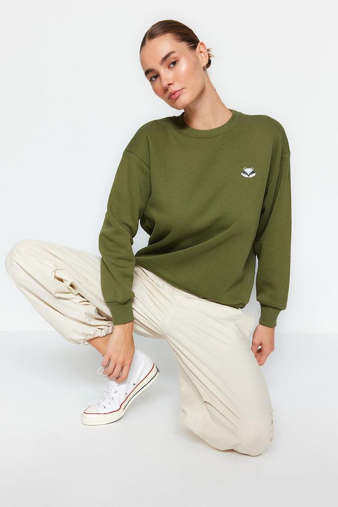 Женская модная стильная толстовка с вышитым изображением животных из камня, обычная, нормальная посадка, толстая внутренняя флисовая трикотажная толстовка