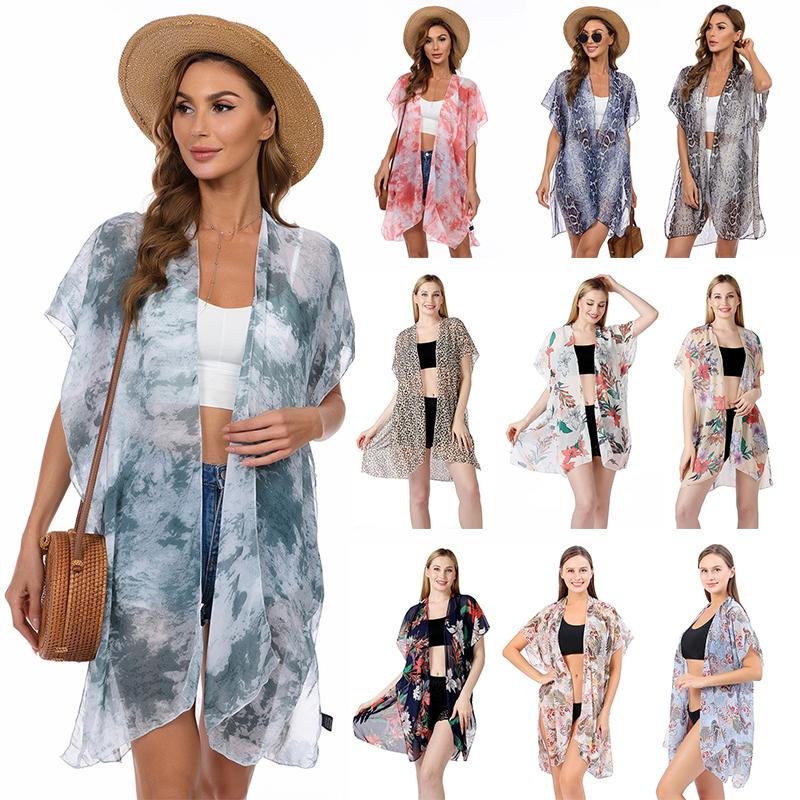 Womens Multiple Styles Beach Breathable Travel Floral Pattern Outdoor Sunscreen Shawl Fashion Leopard Pattern Summer Accessories