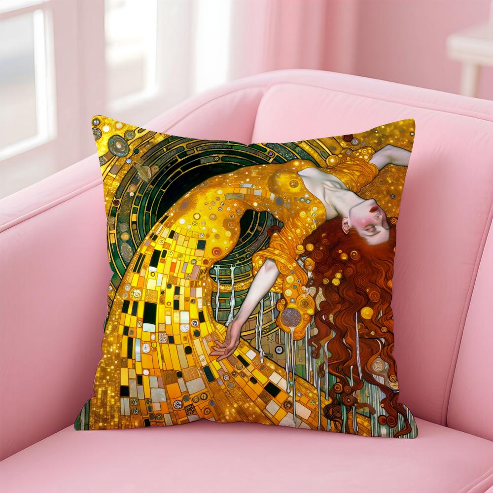 Art Gorgeous GGustav KKlimt Oil Painting Cushion Cover Pillow Case Soft Skin Friendly Fabric Comfort Concealed Zipper