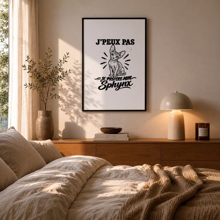 Poster J’peux pas je préfère mon Sphynx J'peux pas minimaliste | Affiche Papier Photo 310 g Finition Perlée Format Taille A4