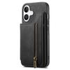 For iPhone 16 Pro Case with Card Holder Retro Leather+TPU Zipper Phone Cover