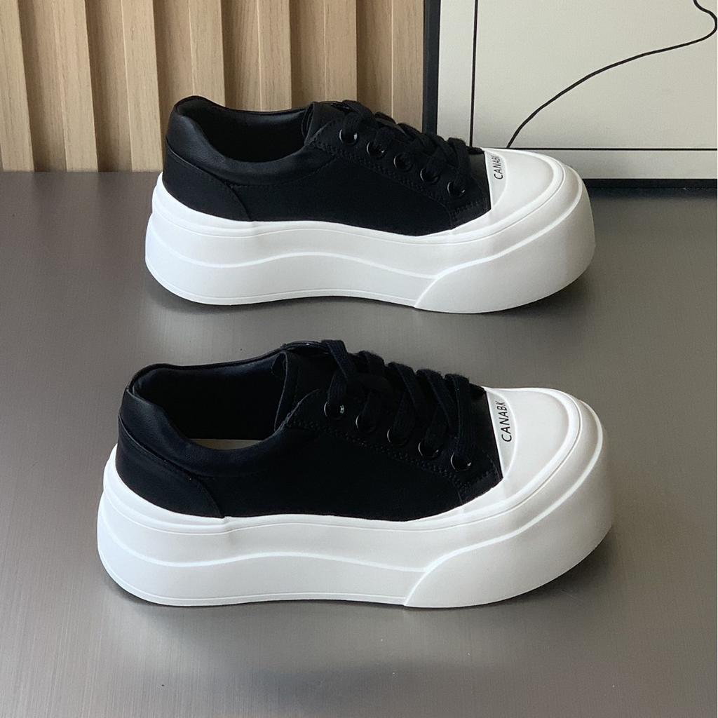 Белые туфли на платформе женские осенние новые кожаные универсальные женские туфли с круглым носом на шнуровке повседневные спортивные кеды