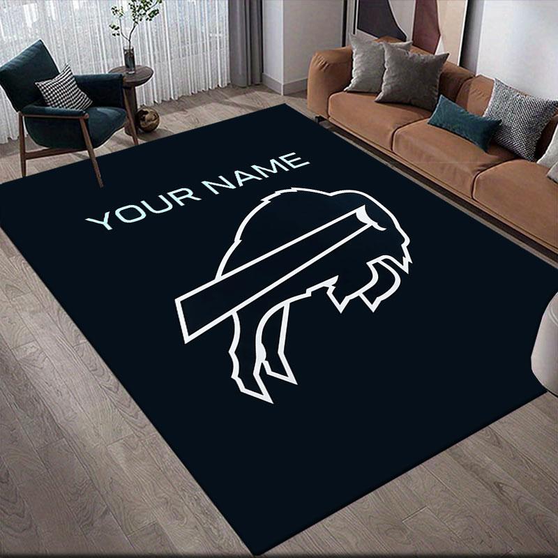 Custom Name,Buffalo Sabres Home Sofa Decoration for Living Room & Bedroom, Non‑Slip Play Flannel Floor Mat for Game Room