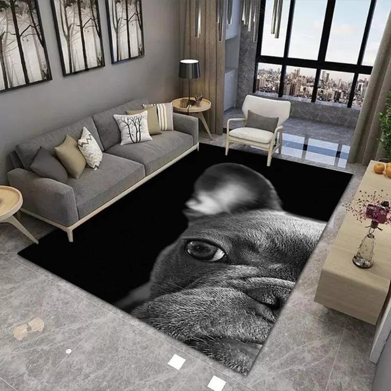 Ковер с принтом французского бульдога для декора гостиной, коврик под диван, коврик для кофейного столика, напольный коврик для спальни, нескользящий, мягкий коврик, модный