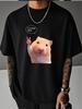 Unisex Summer Cream Short Sleeve Tee Cute Hamster Peace Hand Cartoon Graphic Print Crew Neck Loose Daily Casual Male Fashion Tops