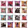 Color Cute Cartoon Dog Square Pillow Cushion Cover Car Sofa Office Chair Polyester  Case Home Decor Ornament