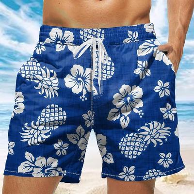 Мужские плавки-шорты с ананасами и тропическими цветами Board Shorts Средняя посадка Тропический уличный стиль Гавайские каникулы