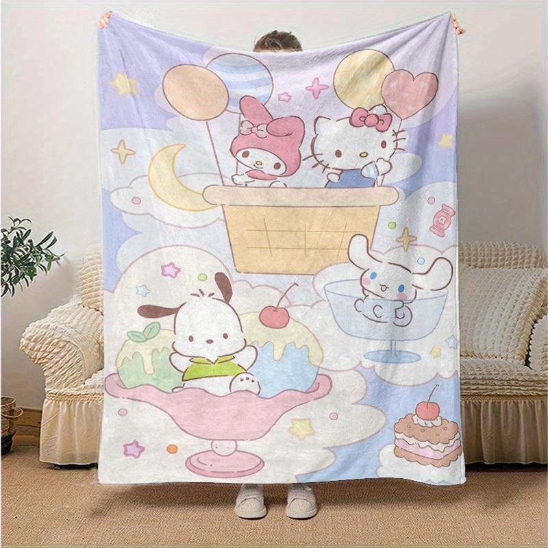 1pc, Sanrio Cozy Home Decor: Adorable Characters on a Flannel Throw Blanket, Perfect Gift for Bedroom, Living Room, Travel, Camping, Car, Beach, Offic