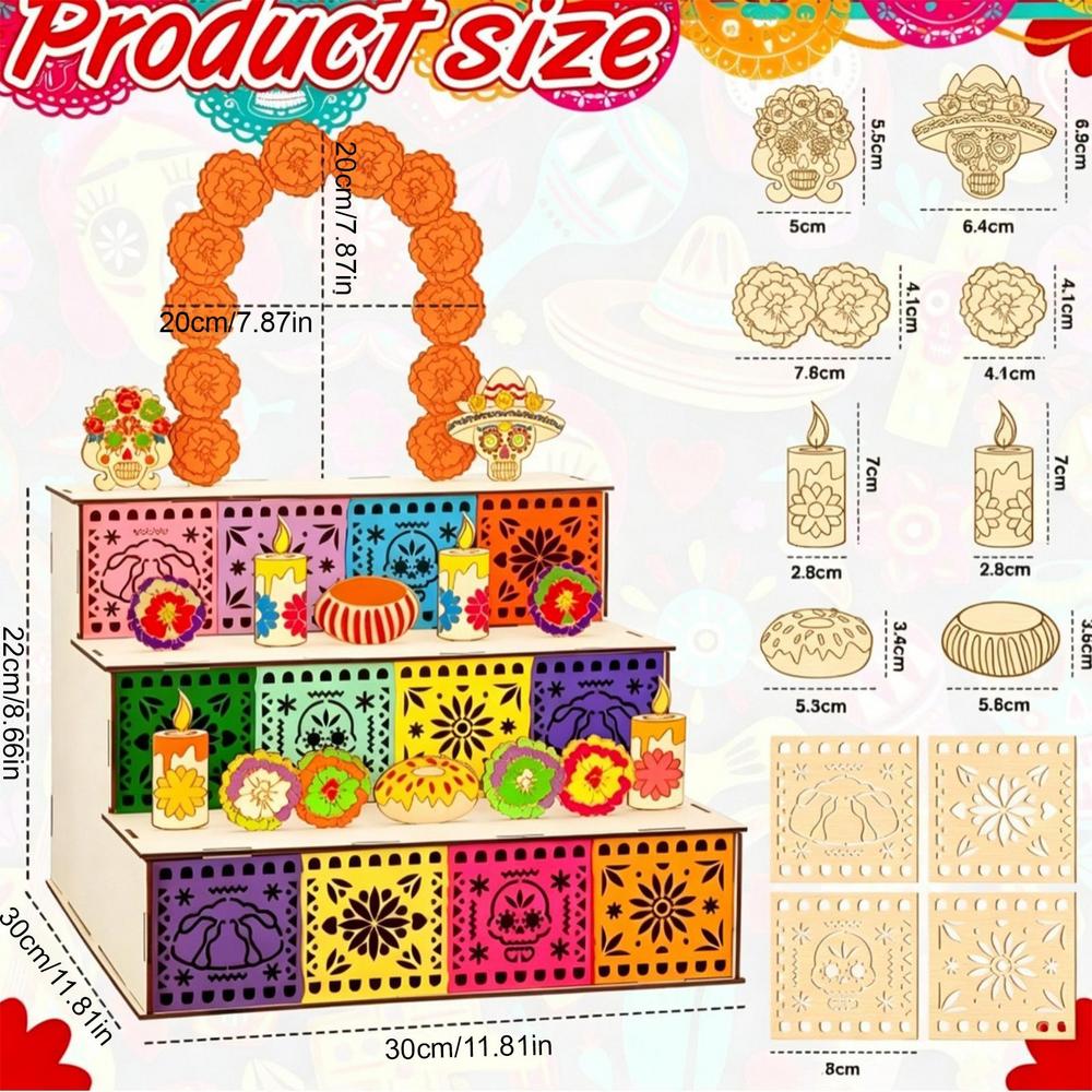 Day of the Dead Altar Kit Wooden 3-Tier Seasonal Decoration for Buddhists Practitioners Wiccans Halloween Ofrenda Home Decor