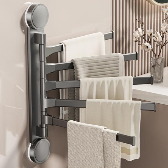 Towel Rack with Extended Pole 180-Degree Rotation Suction Cup Design Quick Installation Multi-Purpose Holder Wall Mounted Towel Hanger
